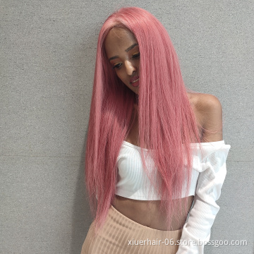 Colored Straight Human Hair Hd Transparent 13X6 Frontal Lace Remy Hair Pink Wig